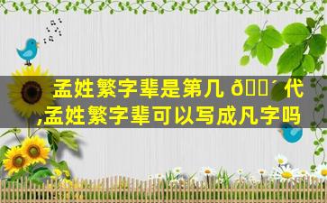孟姓繁字辈是第几 🐴 代,孟姓繁字辈可以写成凡字吗